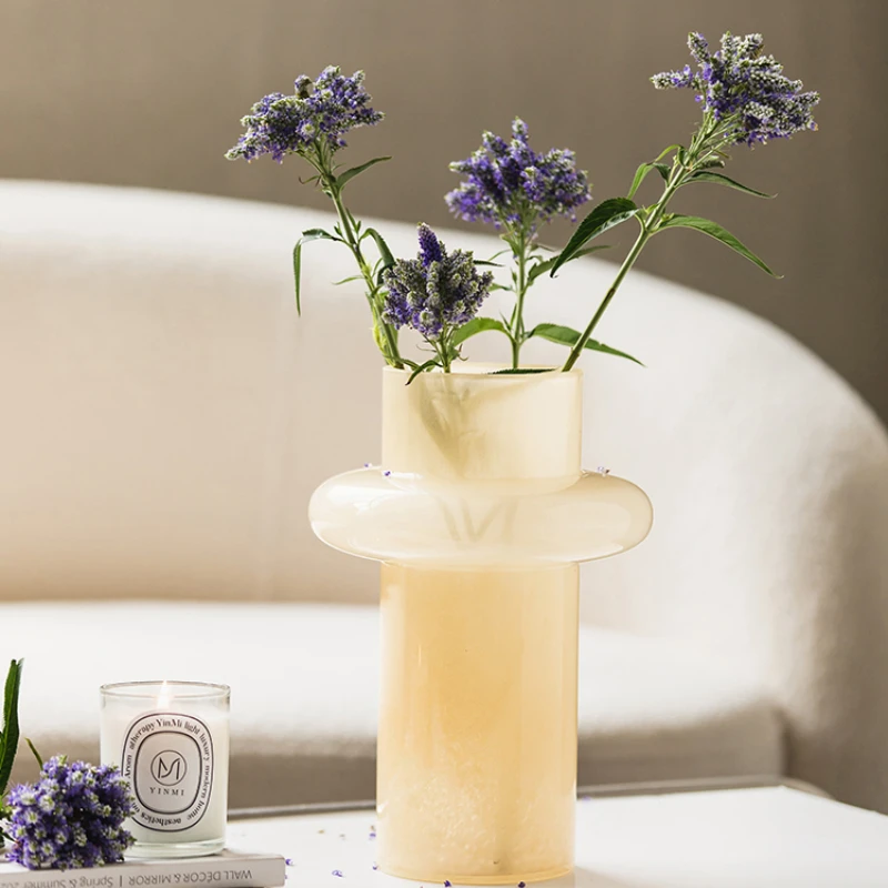 

Middle Ancient Glass Vase Advanced Art Dining Table Flower Arrangement Decoration Living Room Decoration Flowers Glass Flower