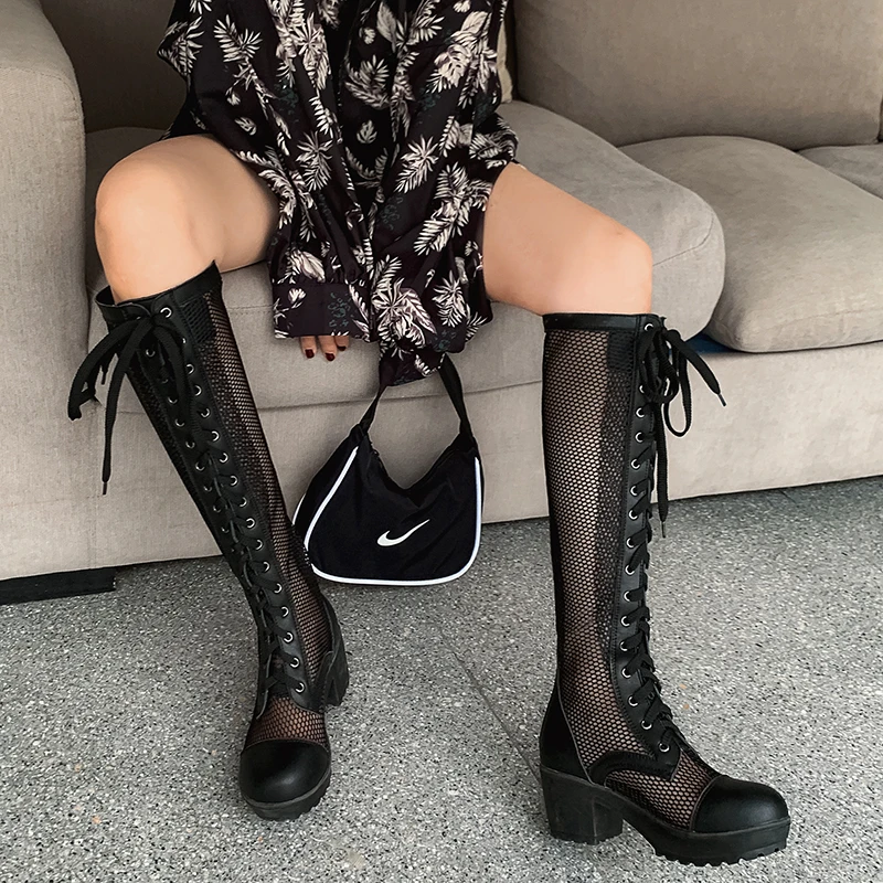 Женские летние дышащие Сапоги до колена с круглым вырезом