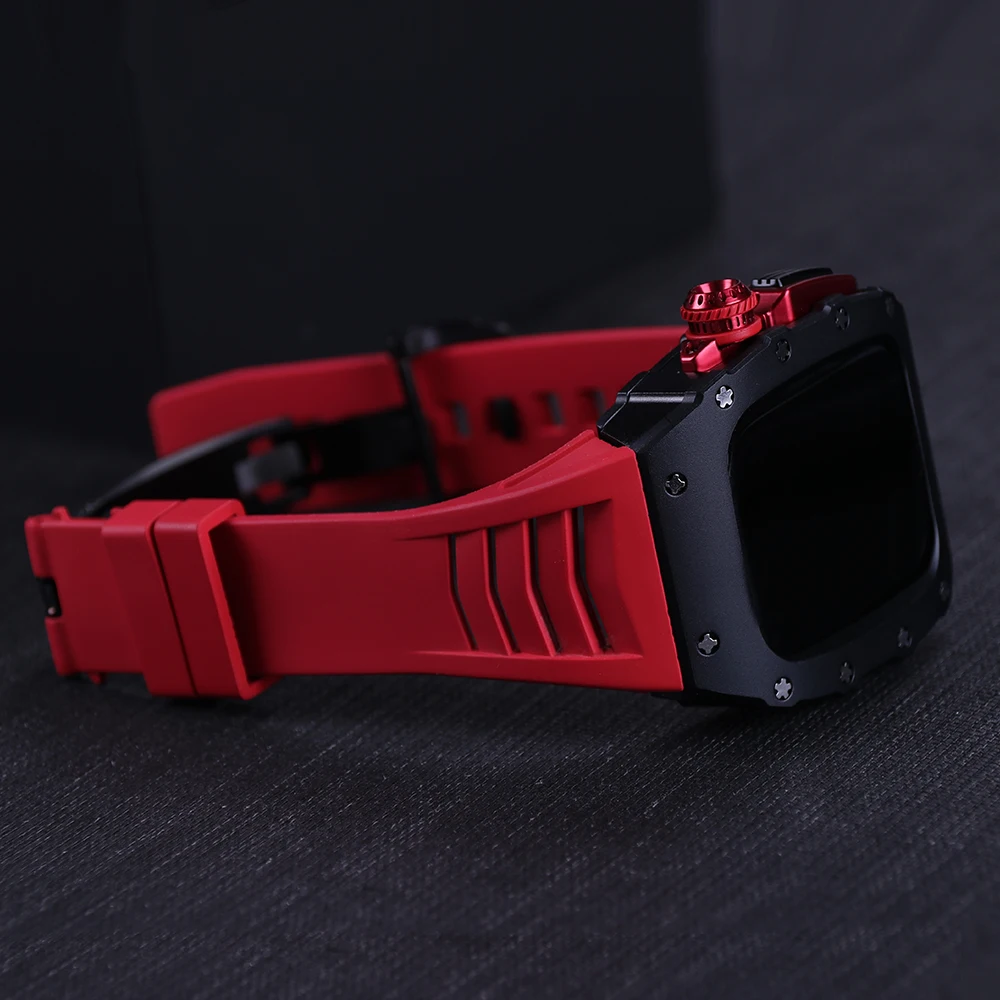 Top Luxury Super Light Alloy Modification Kit for Apple Watch 8 7 44Mm 45Mm Rubber Strap Metal Case Band for Iwatch 6 Se 5 4