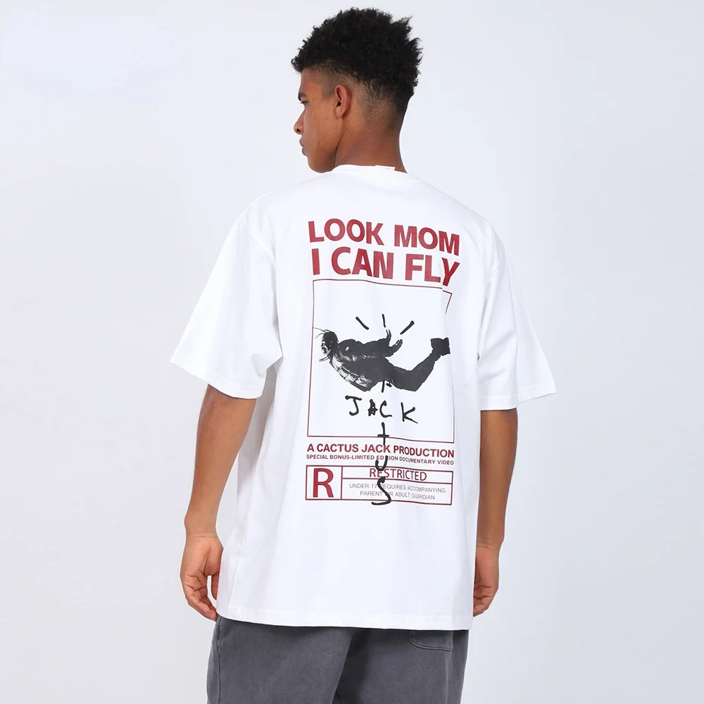 

Cactus Jack Summer Cool Oversized T-Shirt Men Women LOOK MOM I CAN FLY Funny Print T-Shirts Hip Hop Cotton O-Neck Tee Tops