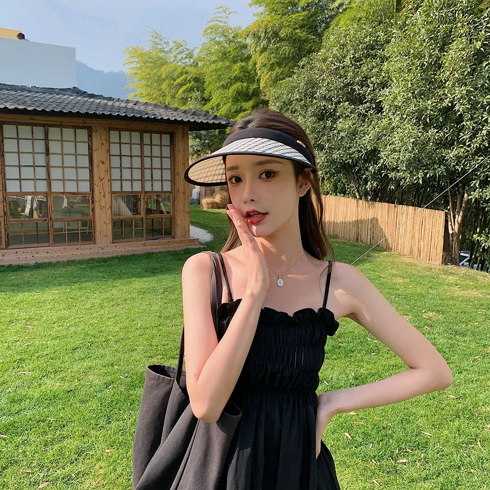 

2022 Black glue sunscreen cap Straw hat brim Empty top cap Women's hat beach hat visor cap bow hats for women beach hats women