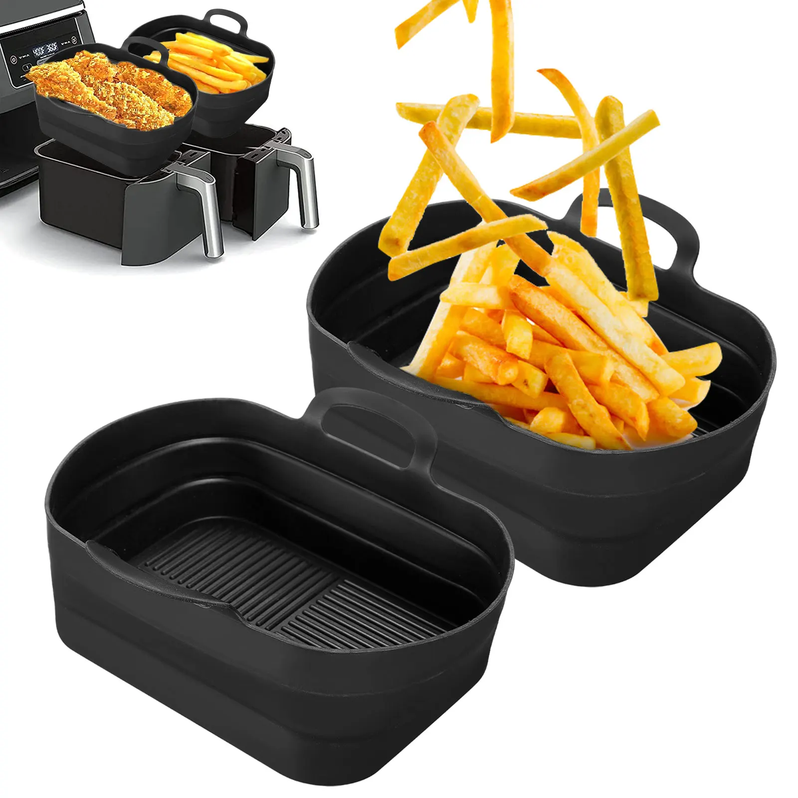 

Складной силиконовый горшок VOGVIGO 2 шт. для ниндзя, двойная фритюрница, складные силиконовые вкладыши, корзина, стойка для фритюрницы, аксессу...