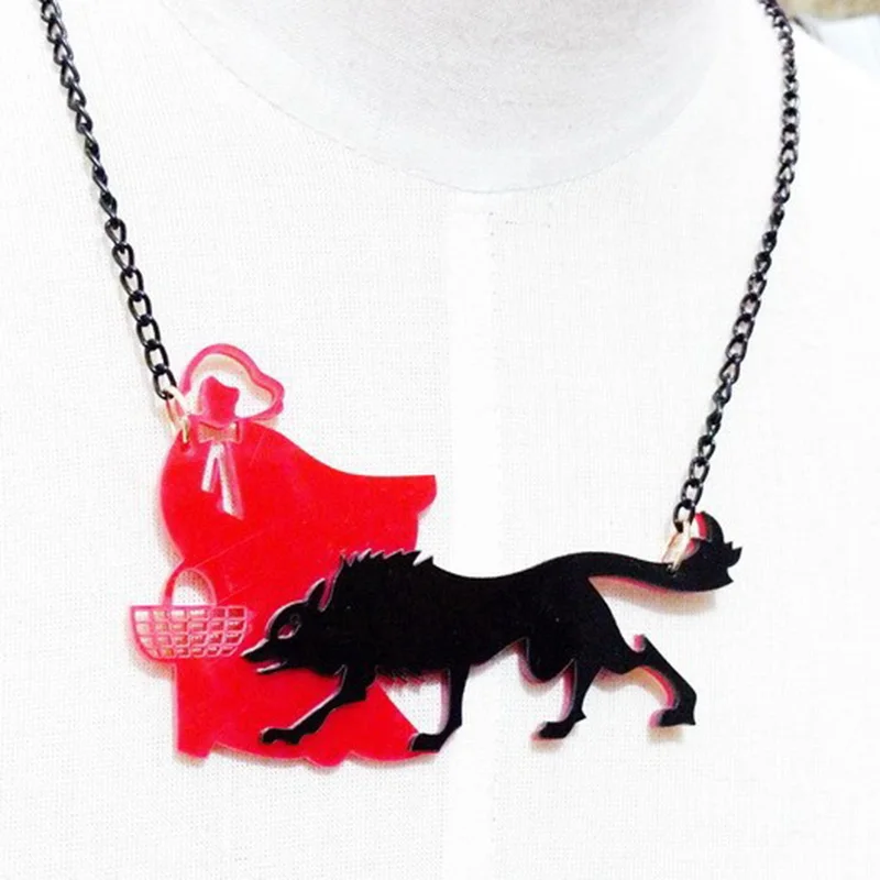 

Acrylic Pendant Fairy Tale Little Red Riding Hood And Big Bad Wolf Necklace Gift