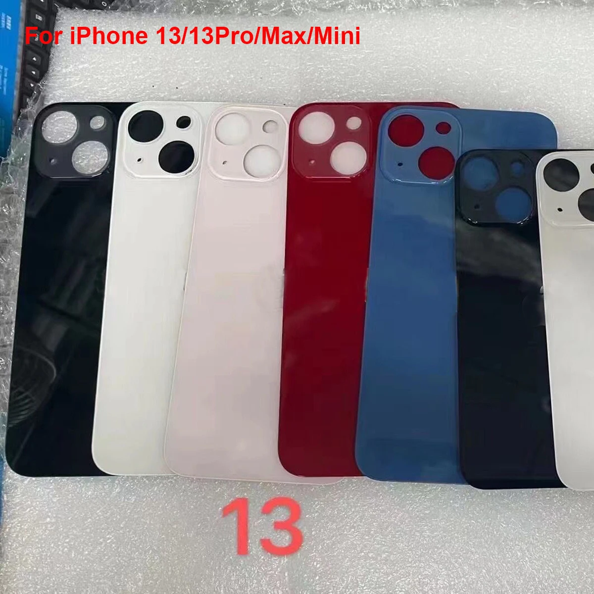 

10PCS Big Hole Replacement Back Glass Housing Cover For iPhone 13 Pro max Battery Door Glass for For iPhone 13 mini Mix Color