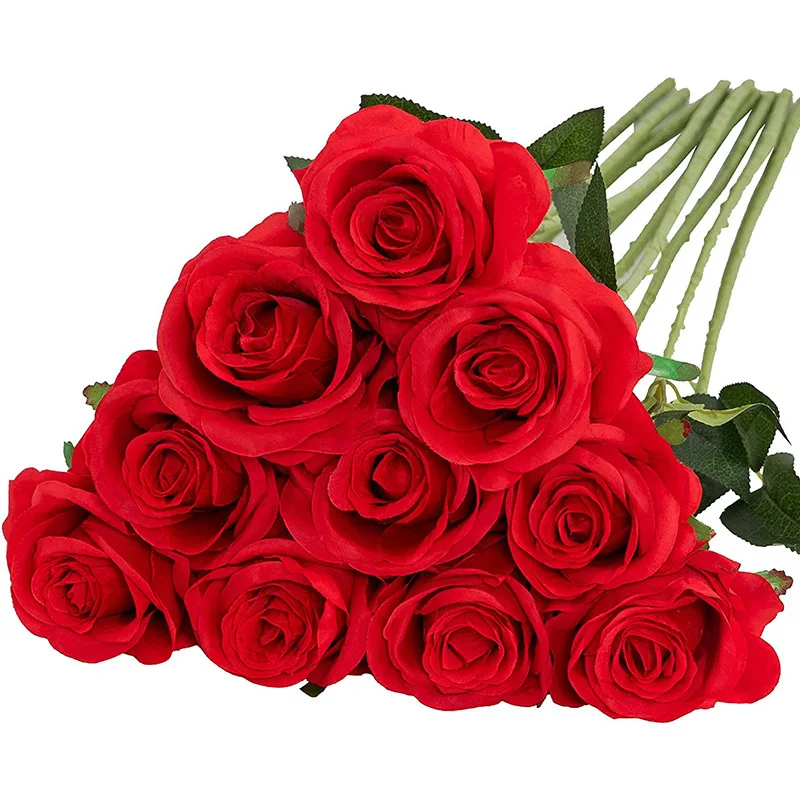 

10PCS Artificial Flowers Roses Fake Silk Flowers Long Stem Artificial Red Roses for Home Wedding Party Outdoor Decorations