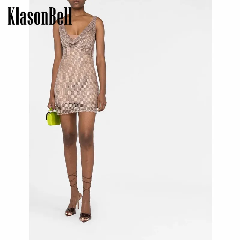 

4,18 KlasonBell модное роскошное сексуальное прозрачное Сетчатое платье со стразами и подкладкой на бретелях для женщин
