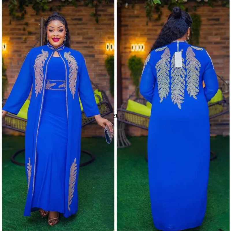 Fashion Muslim Set Elegant Party Maxi African Dresses For Women Diamond Muslim Dubai Abaya Cardigan Two Piece Set Ankara Robes