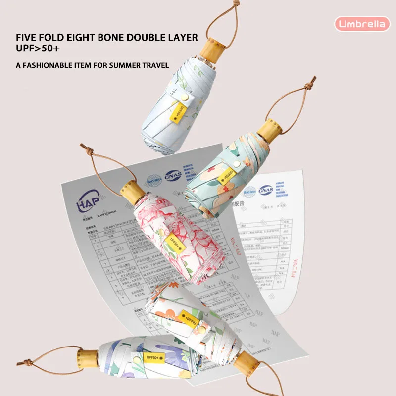 Компактный портативный складной зонт двухслойный зонтик из ткани с черной