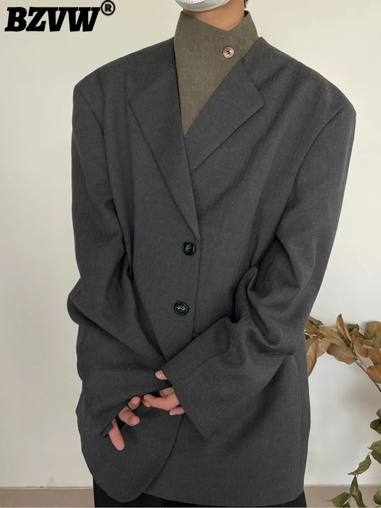 

BZVW Vintage High Quality Collarless Designer Blazer For Women 2023 Autumn New Fashion Temperament Suit Coat Female 25X01617
