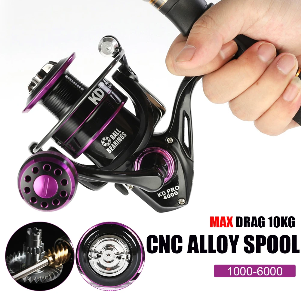 

Fishing Reel KD PRO1000-6000 Spinning Reel 10kg Max Drag 5.0:1/4.7:1 Gear Ratio Metal Spool Spinning Reel Saltwater Carp Fishing