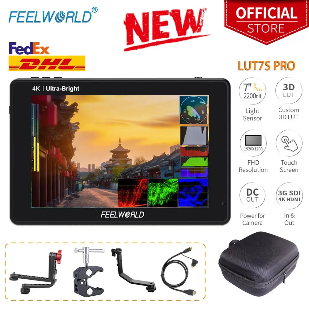 Фото FEELWORLD Новый LUT7S PRO 7-дюймовый 2200nits DSLR-камеры полевой монитор ультра яркий 3D LUT сенсорный экран 4K HDMI 3G-SDI входной выход №1
