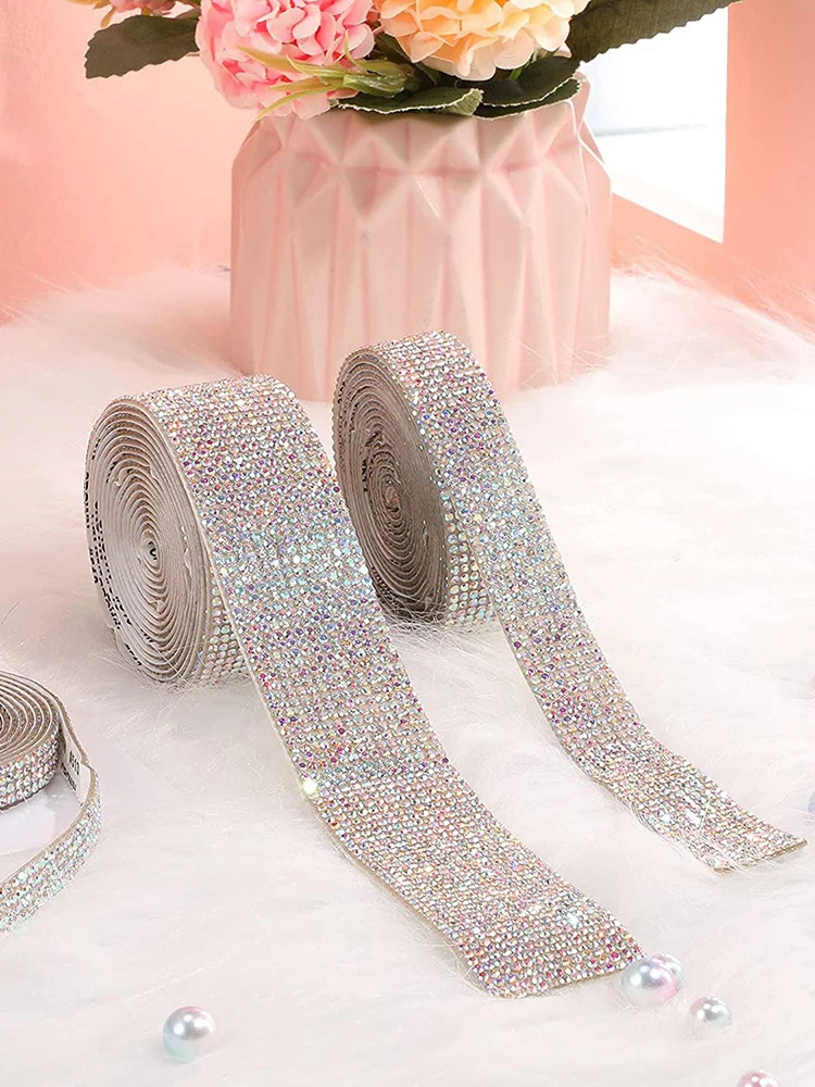

Color Self-Adhesive AB Crystal Rhinestone Diamond Ribbon DIY Decoration Sticker with Rhinestones for Arts Crafts Phone Car Decor
