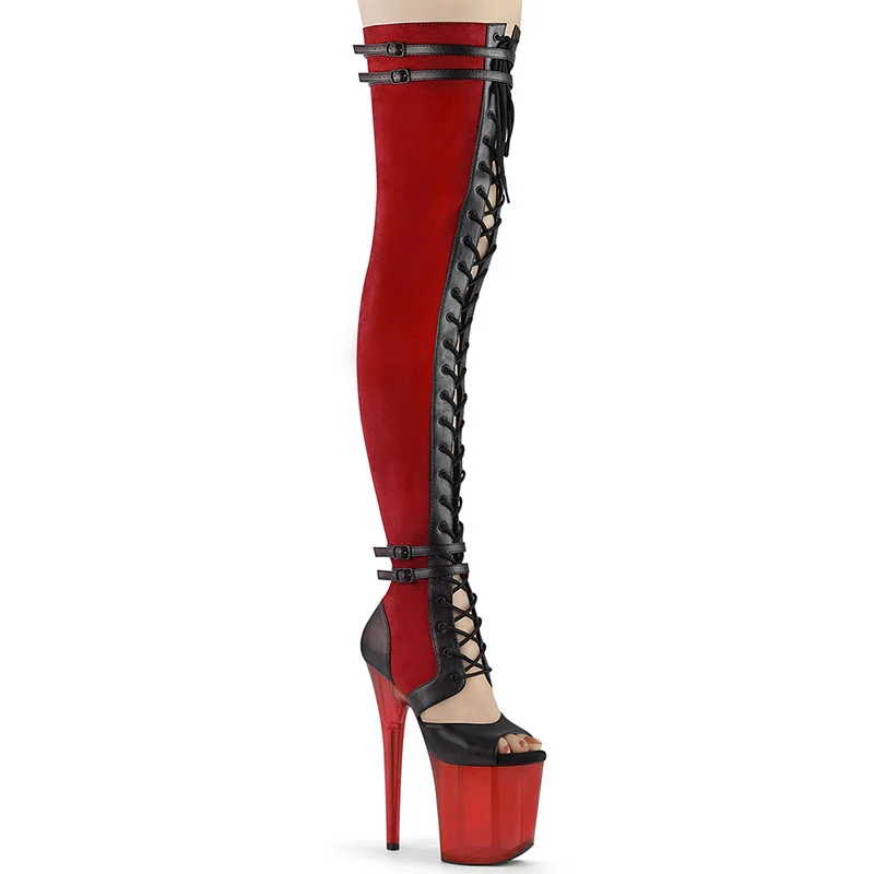 

LAIJIANJINXIA новые женские сапоги выше колена на платформе 20 см тонкий каблук с открытым носком демисезонные сапоги на шпильке для танцев на шесте