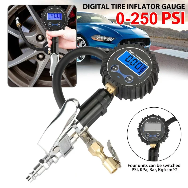 

200PSI Digital Car Tire Inflator with Pressure Gauge Air Chuck Tire Pressure Gauge for Truck/Car/Bike LED LCD Luminous Display