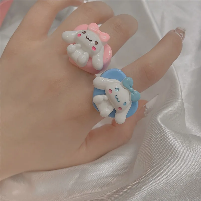 

Resin Ring Cinnamoroll Babycinnamoroll Peach Heart Color Exaggerated Acrylic Ring Cute Cartoon Sanrio Rings Gifts for Girls