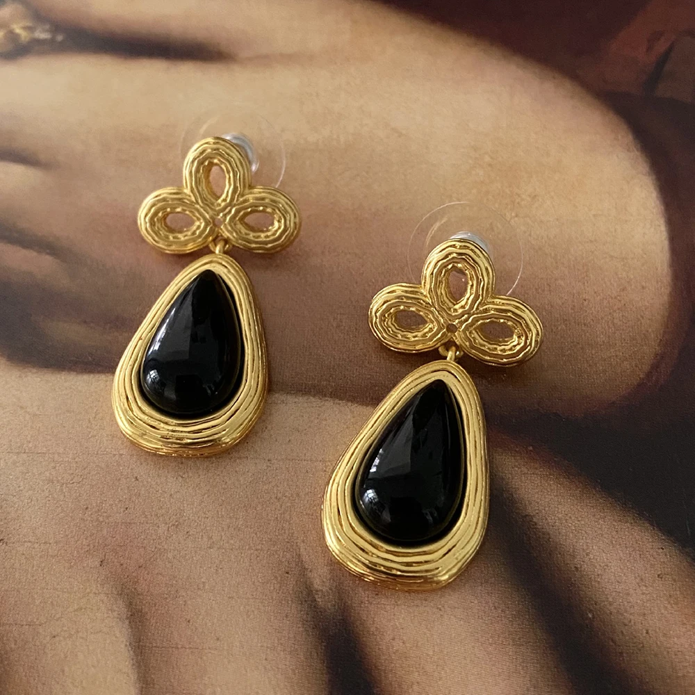 

Винтажные серьги-подвески в виде капли воды Chevalier Eon из обсидиана, женские модные золотые серьги для вечеринок, очаровательные подарочные ук...