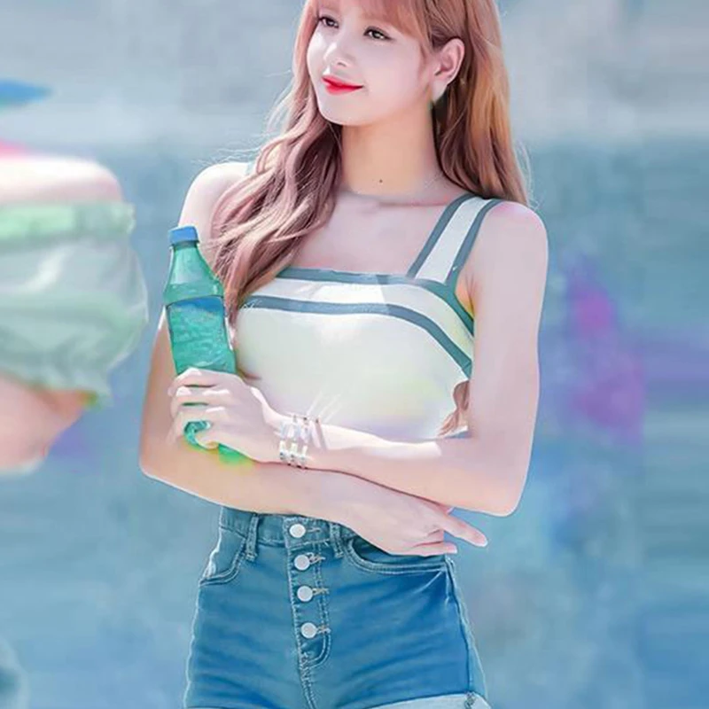 Kpop Lisa Korean Women's Straight Denim Shorts High Waist 2022 Fashion Slim Shorts Ladies Summer Single-breasted Pocket Shorts