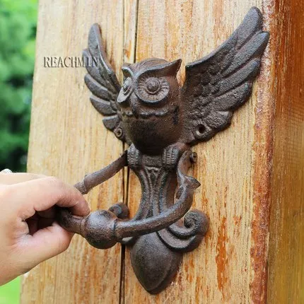 

Vintage Door Knocker Cast Iron OWL Decorative Doorknocker Wrought Iron Door Handle Latch Antique Gate Ornate Bird Home Office