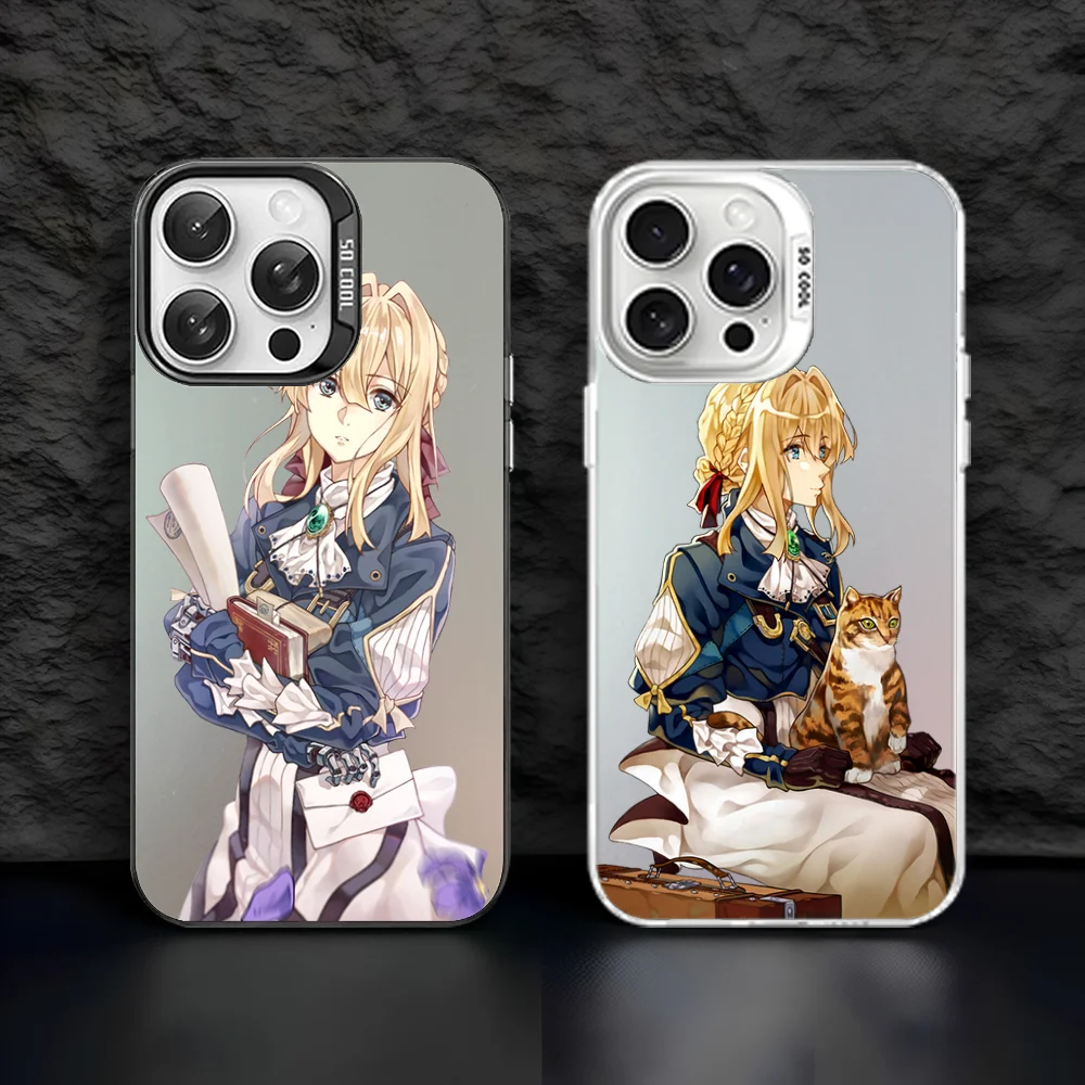 Фиолетовый чехол для телефона Evergarden IPhone 16 15 14 13 12 11 Pro Max серый матовый лазерный