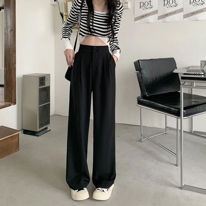 

High Waist Women Wide Leg Pants Floor Length Elastic Band 2022 New Summer Casual Suit Pants Office Ladies Straight Long Trousers
