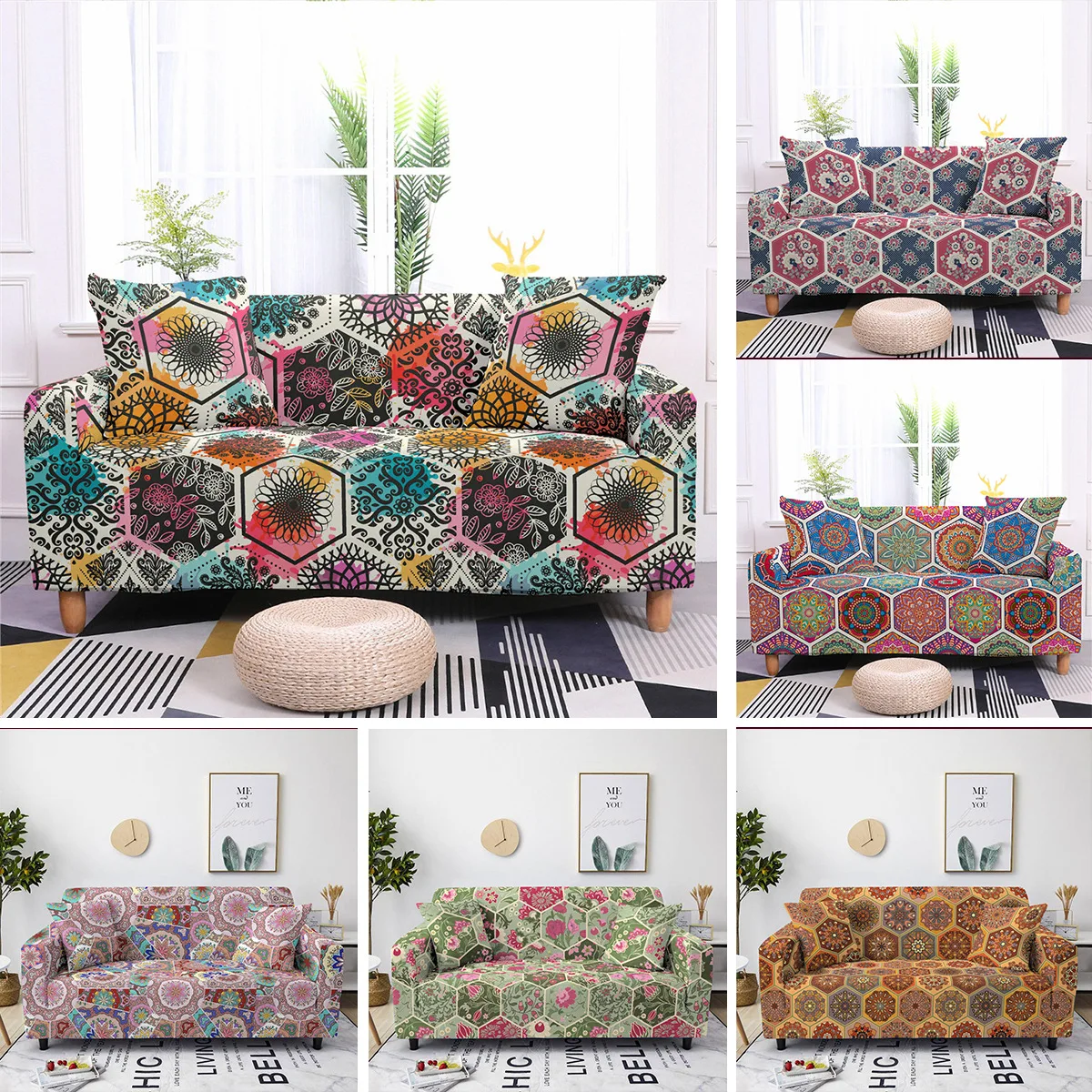 

Geometric Hexagon Pattern Elastic Dirt-proof Sofa Covers Washable Armchair Sofa Towel Removable Furniture Cover Living Room