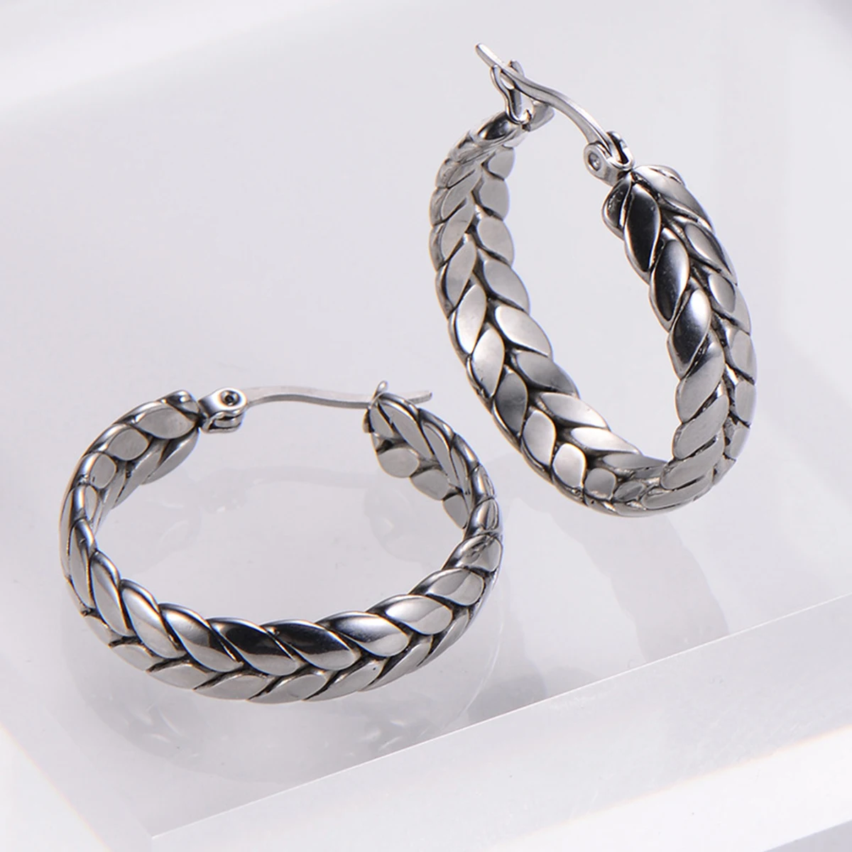 Винтажные плетеные цепи из нержавеющей стали круглые серьги-кольца креативные