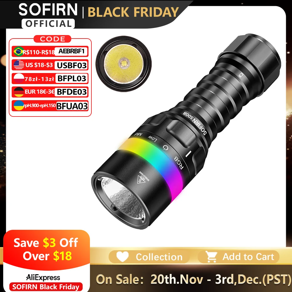 

Sofirn SD08 фонарик для дайвинга 3200 люмен