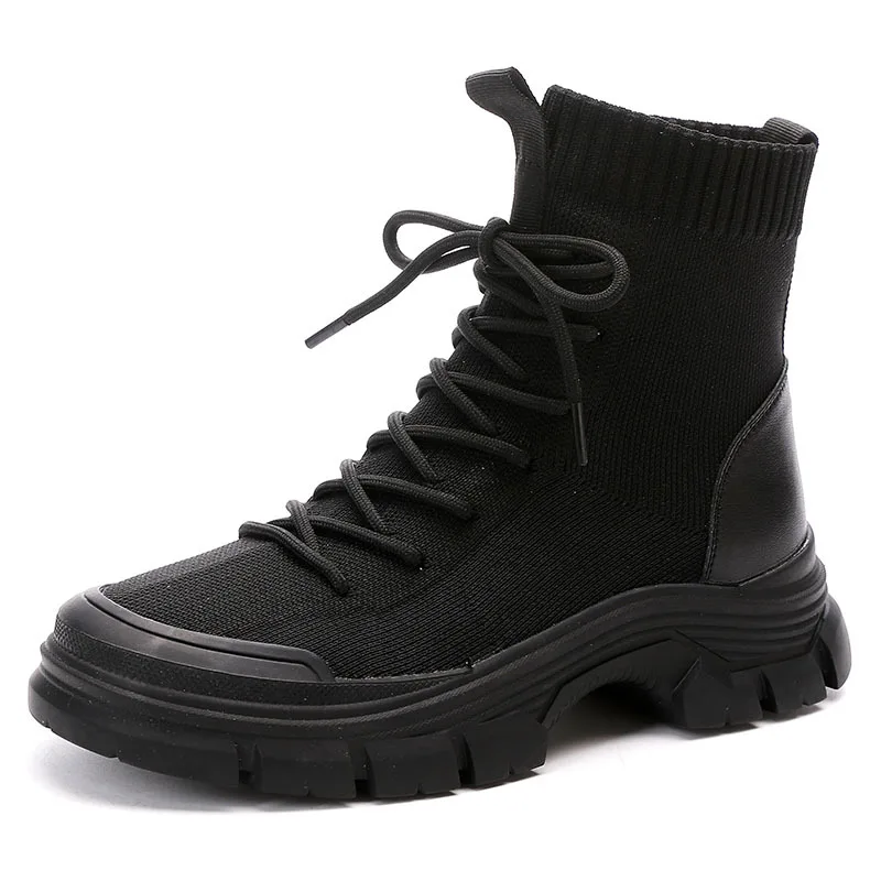 Knitted Fabric Ankle Boots Women Winter Autumn Platform Booties Chunky Elastic  Warm Plush Shoes Casual Short