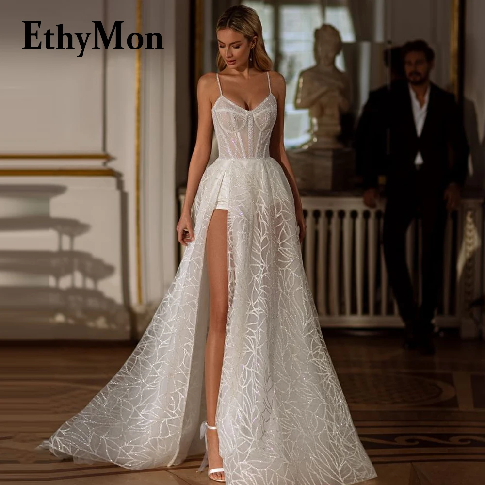 

Ethymon Simple Strapless Sleeveless Wedding Dresses For Mariages Spaghetti Straps Robe De Soirée De Mariage Made To Order Pleat