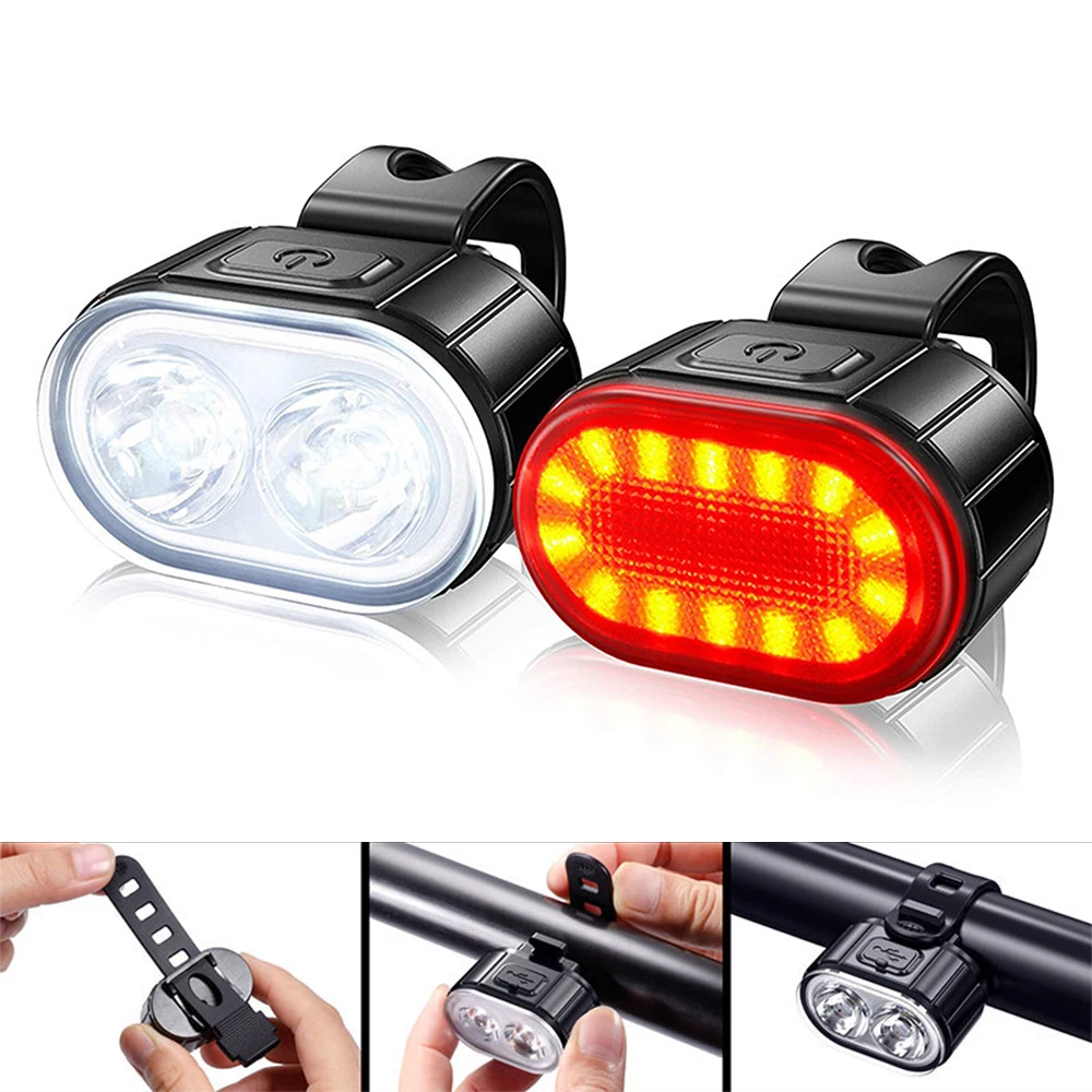 

Bike Headlight Rear Light Set IPX4 Bright Bicycle Safety LED Lights USB Rechargeable Cycling Front Light and Taillight Lamp