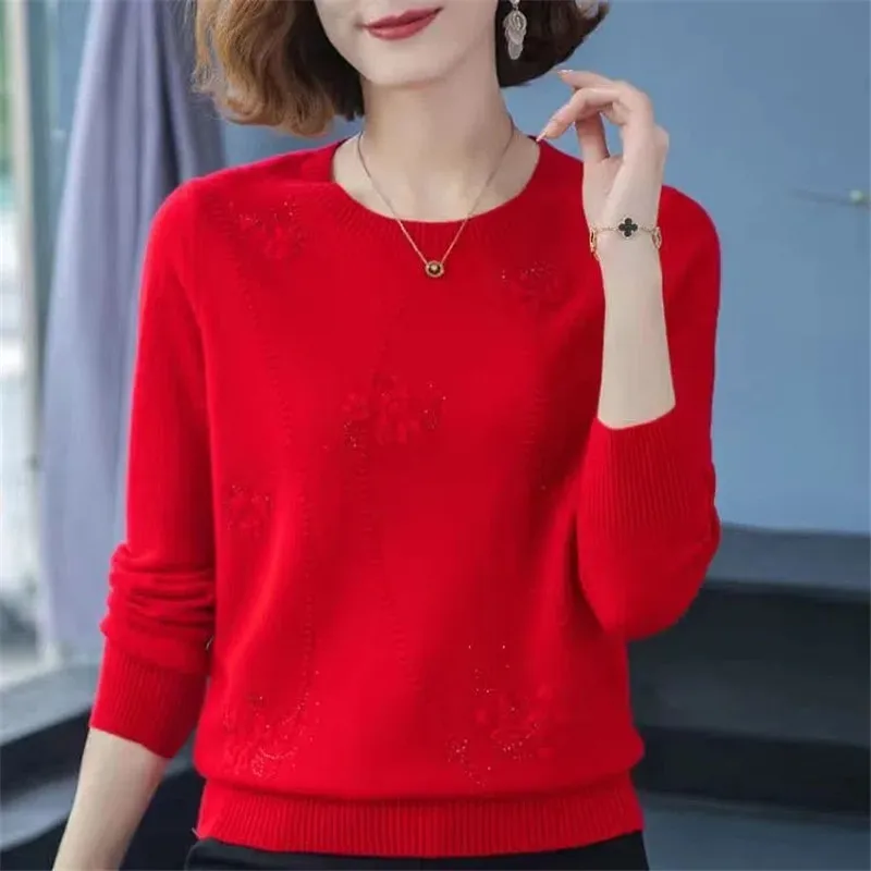 Пуловер с вышивкой и круглым вырезом вязаный свитер новинка для женщин среднего