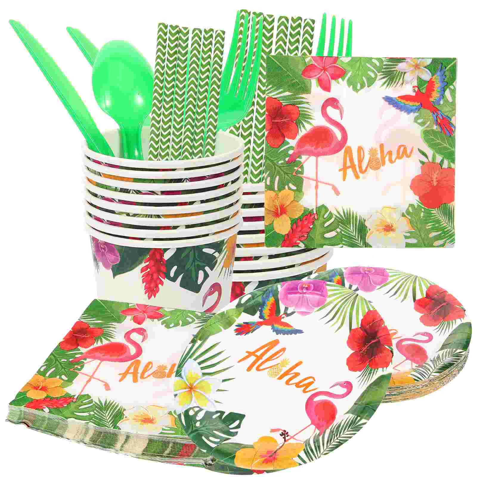 

Party Tableware Set Dinnerware Sets Disposable Food Plates One-off Napkin Paper Napkins Hawaiian