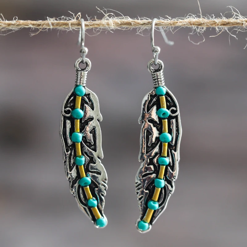 

Ancient Bohemian Dangle Drop Earrings Leaf Indian Style Ear Accessories for Women Beaded Earrings