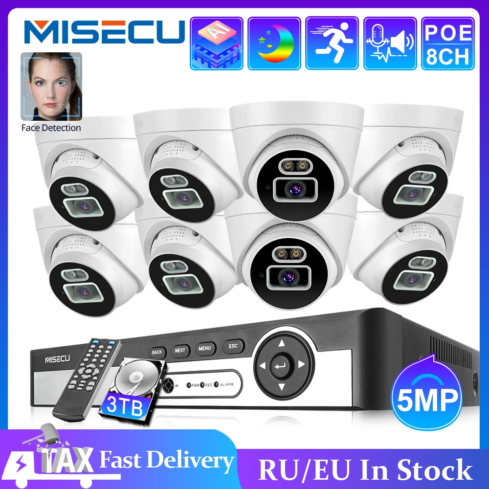 Камера видеонаблюдения MISECU 5 МП 8-канальный POE NVR Smart AI купольная камера для