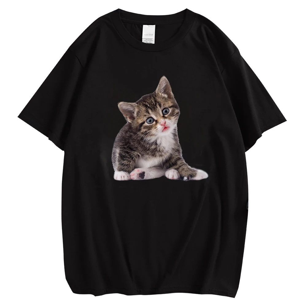 

CLOOCL Cute Kitten T-shirts Lovely Tabby Cat Black 100% Cotton T-shirt Fashion Funny Pullover Tops Hip Hop Tees Dropshipping