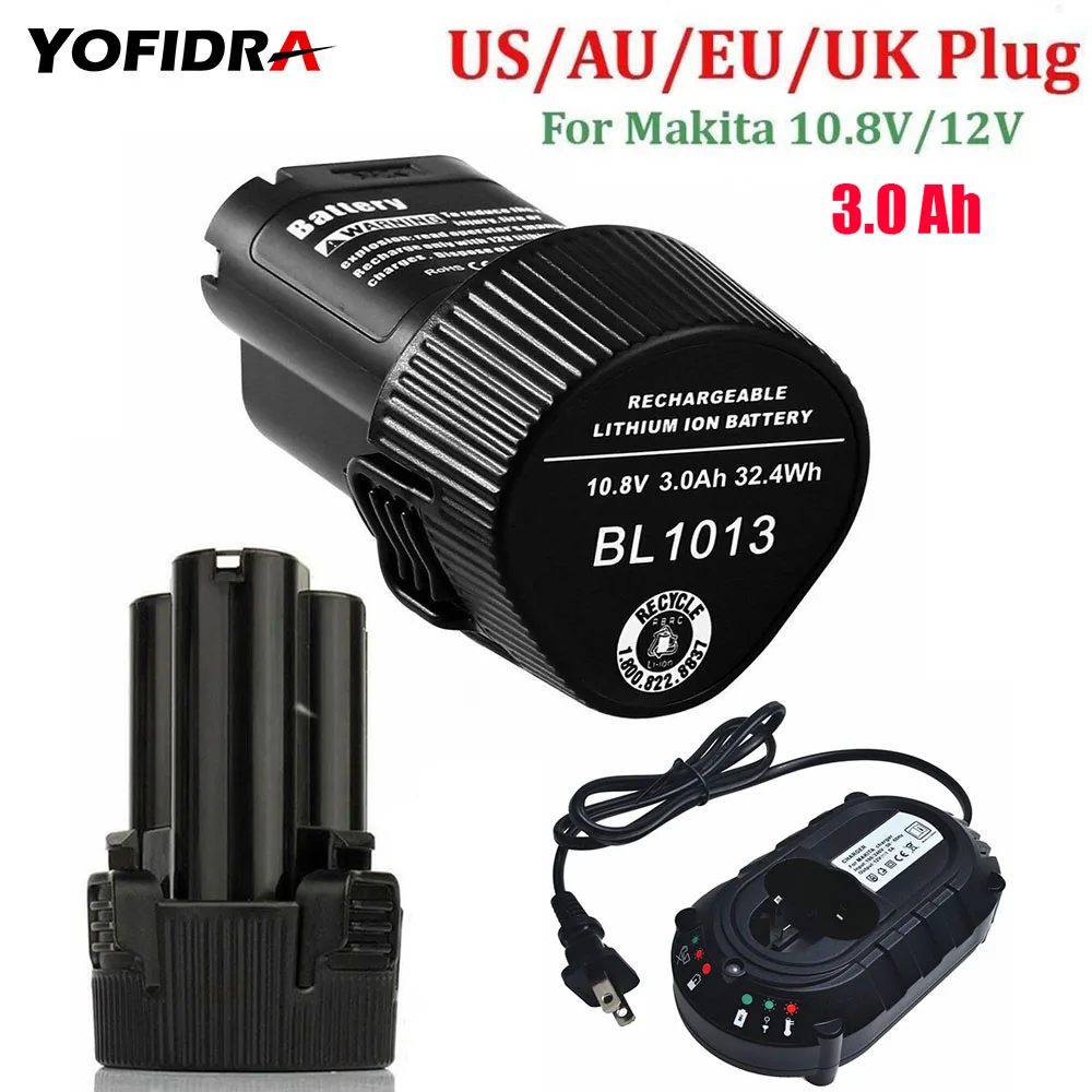 

3000mAh 10.8V Rechargeable Power Tools li-ion Battery Replacement For Makita BL1013 BL1014 + DC10WA US/EU/AU/UK Plug Charger
