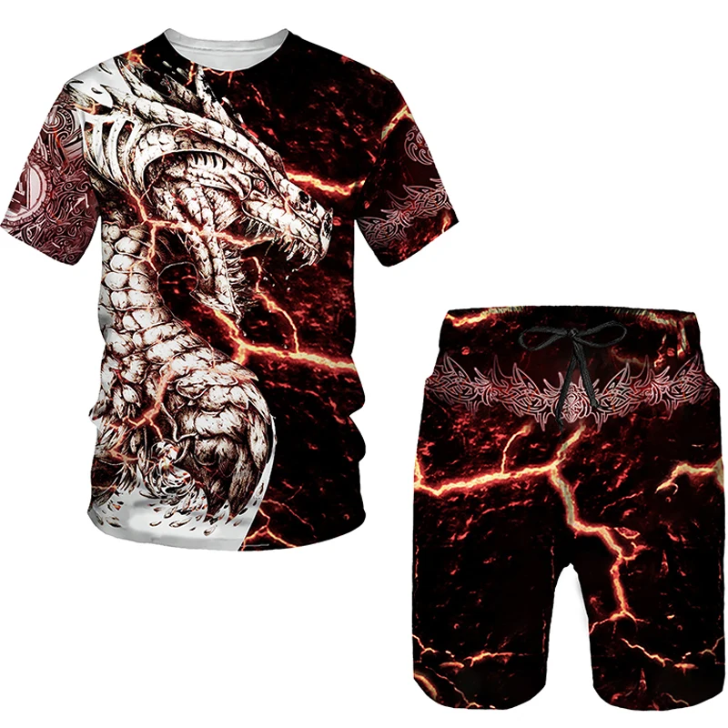 Fashion New Flying Dragon 3D Printed Men's T-shirts Two Piece Set Tracksuit/Tops/Shorts Sportswear Cool Short Sleeve Summer Suit