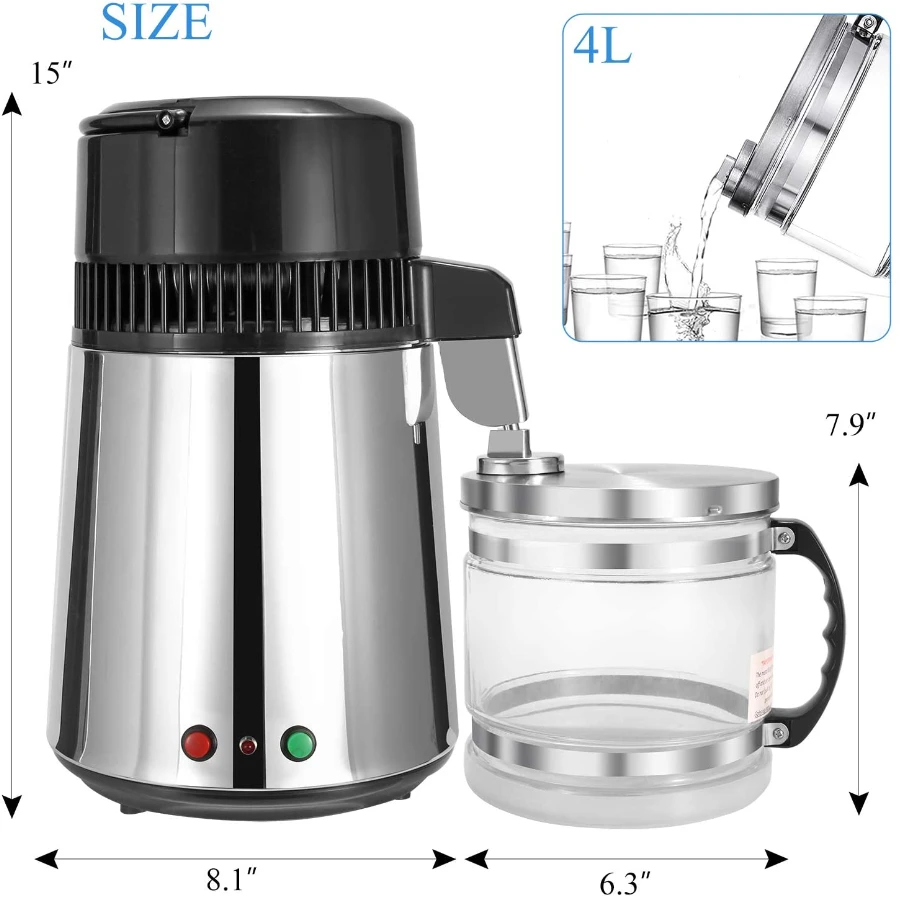 

4L/1Gallon Homebrew Spirits Distiller Pure Water Distiller and essential oils Purifier Machine 750W CE Approved 120V Available