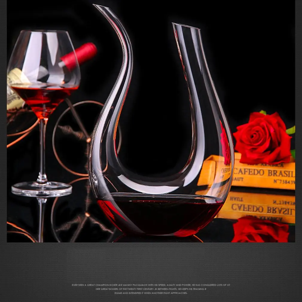 

1500ml Crystal Clear Glass U-Shaped Horn Wine Decanter Red Wine Brandy Champagne Jug Pourer Aerator Container Hot Sale