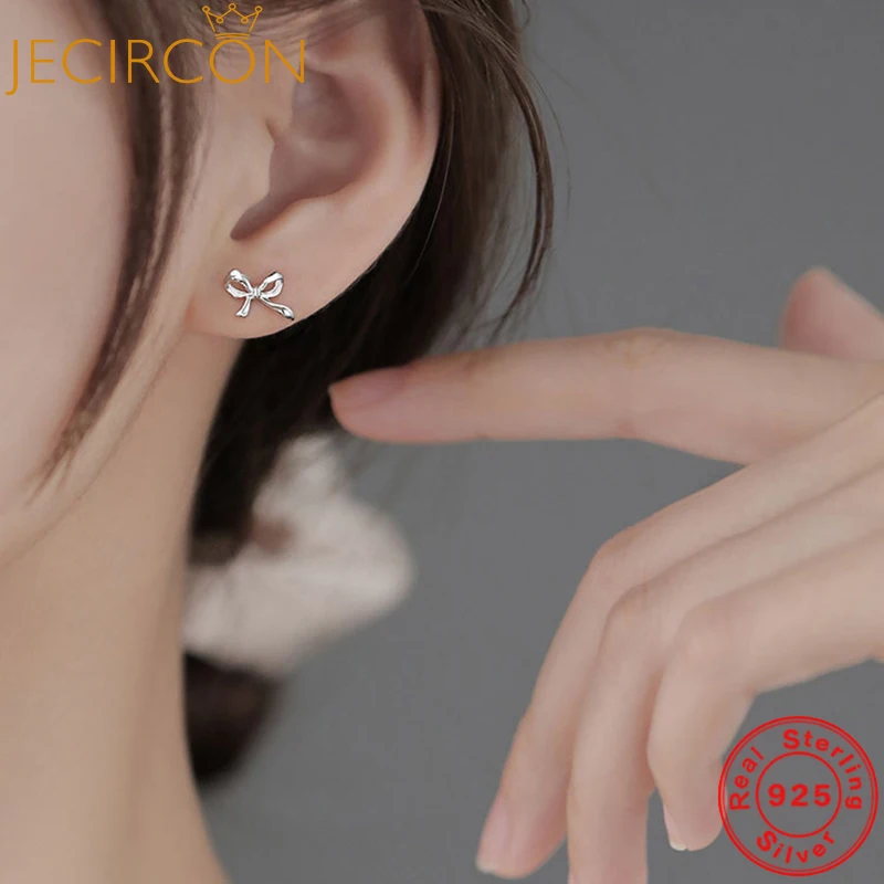 

JECIRCON 925 Sterling Silver Bowknot Stud Earrings for Women Sweet Temperament Simple Small Exquisite Earrings for Girlfriends