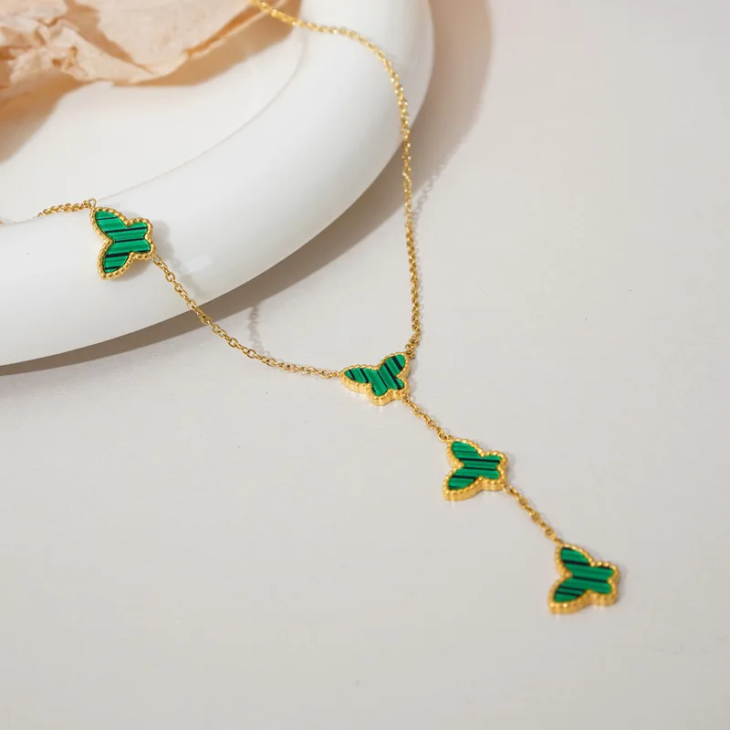 

Luxury Classic Green Shell Stone Butterfly Necklace Women 2022 New Fashion Sweater Chain Clavicle Chain Jewelry Gift for Girls