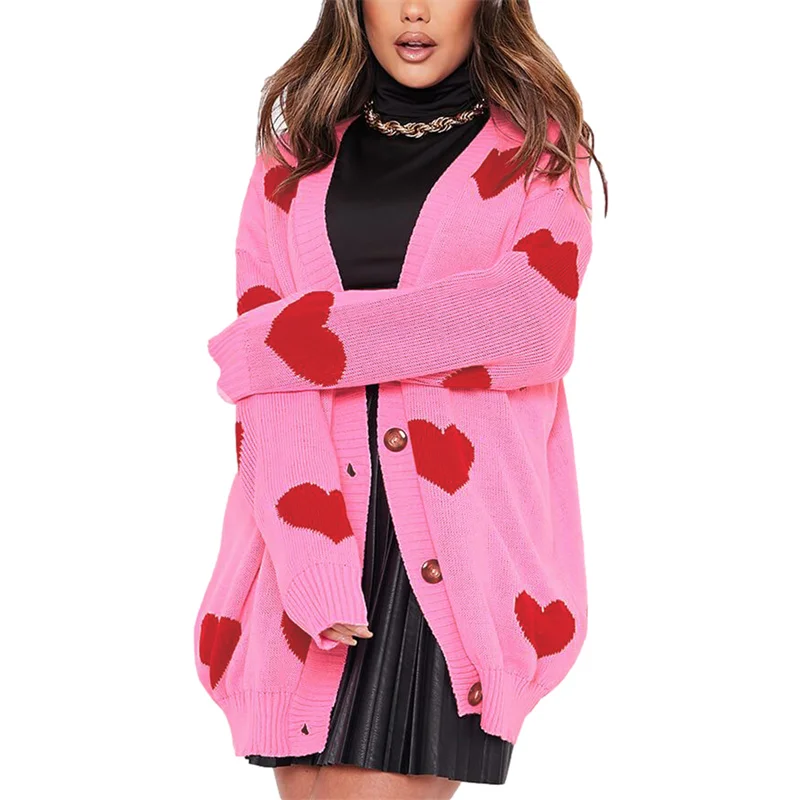 Женский вязаный кардиган на пуговицах повседневный свободный свитер с V-образным