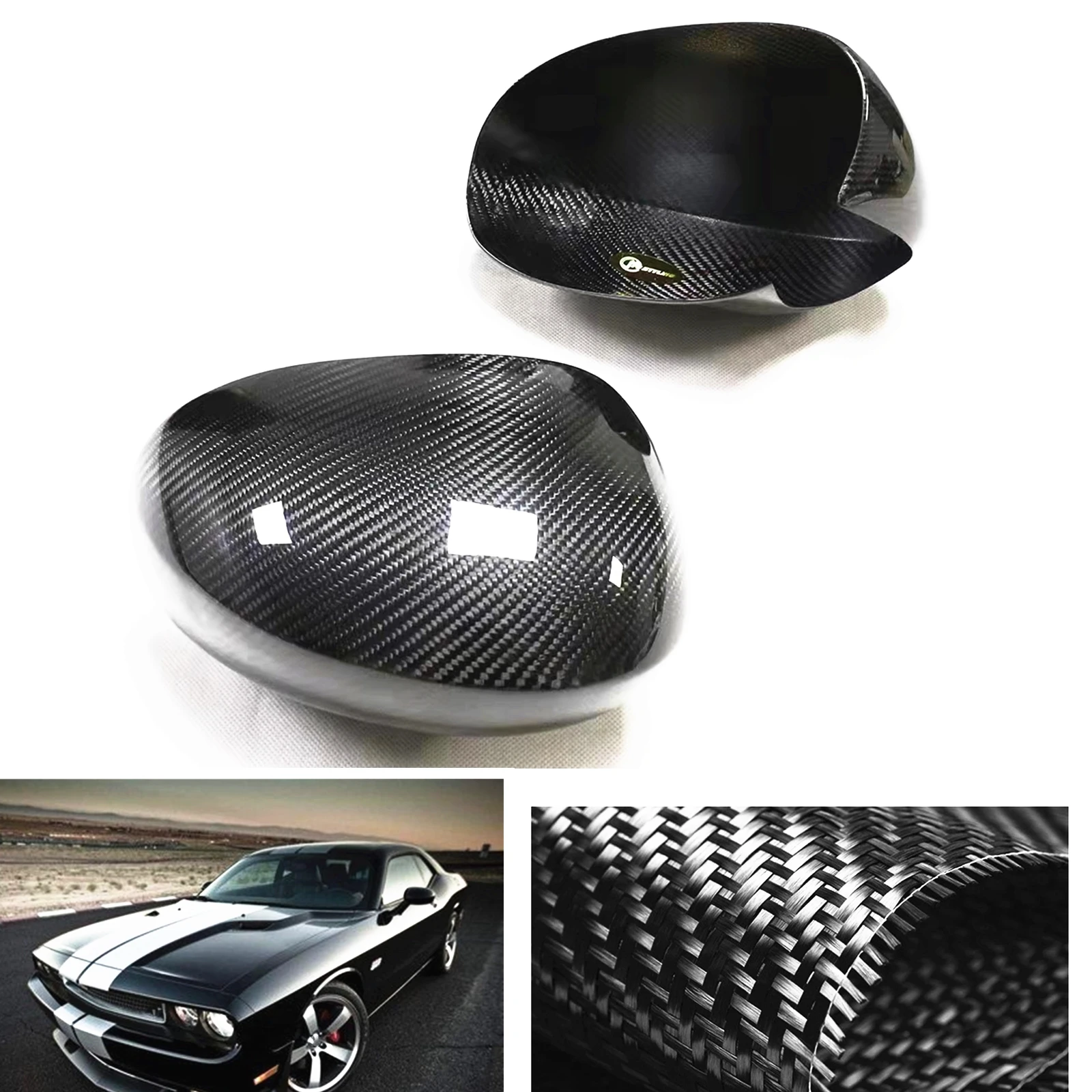 

Mirror Cover For Dodge Challenger 2009-2020 Real Dry Carbon Fiber Car Exterior Rearview Reverse Shell Rear View Cap Case Add On
