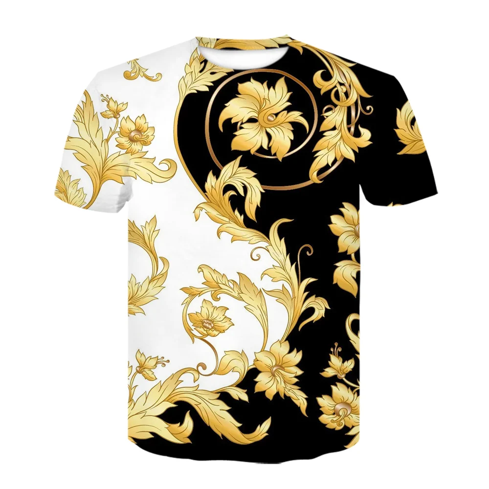 

2021 Summer Fashion T-shirt 3D Printing T-shirt Harajuku Style T-shirt Luxury Golden Chain Short Sleeve Streetwear