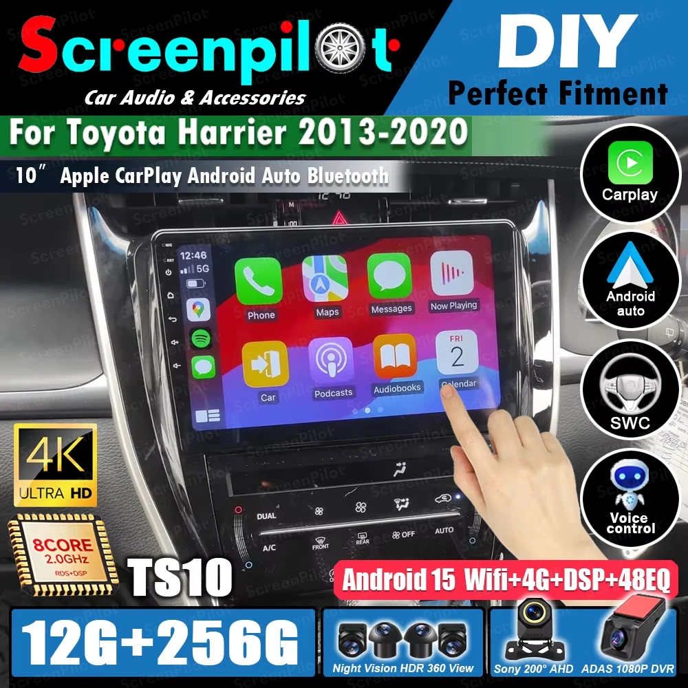 Фото Автомагнитола Android 16 для Toyota Harrier 2013-2020: мультимедийная система с Wi-Fi, видеоплеером, GPS-навигацией, 8-ядерным процессором (без 2DIN) №1