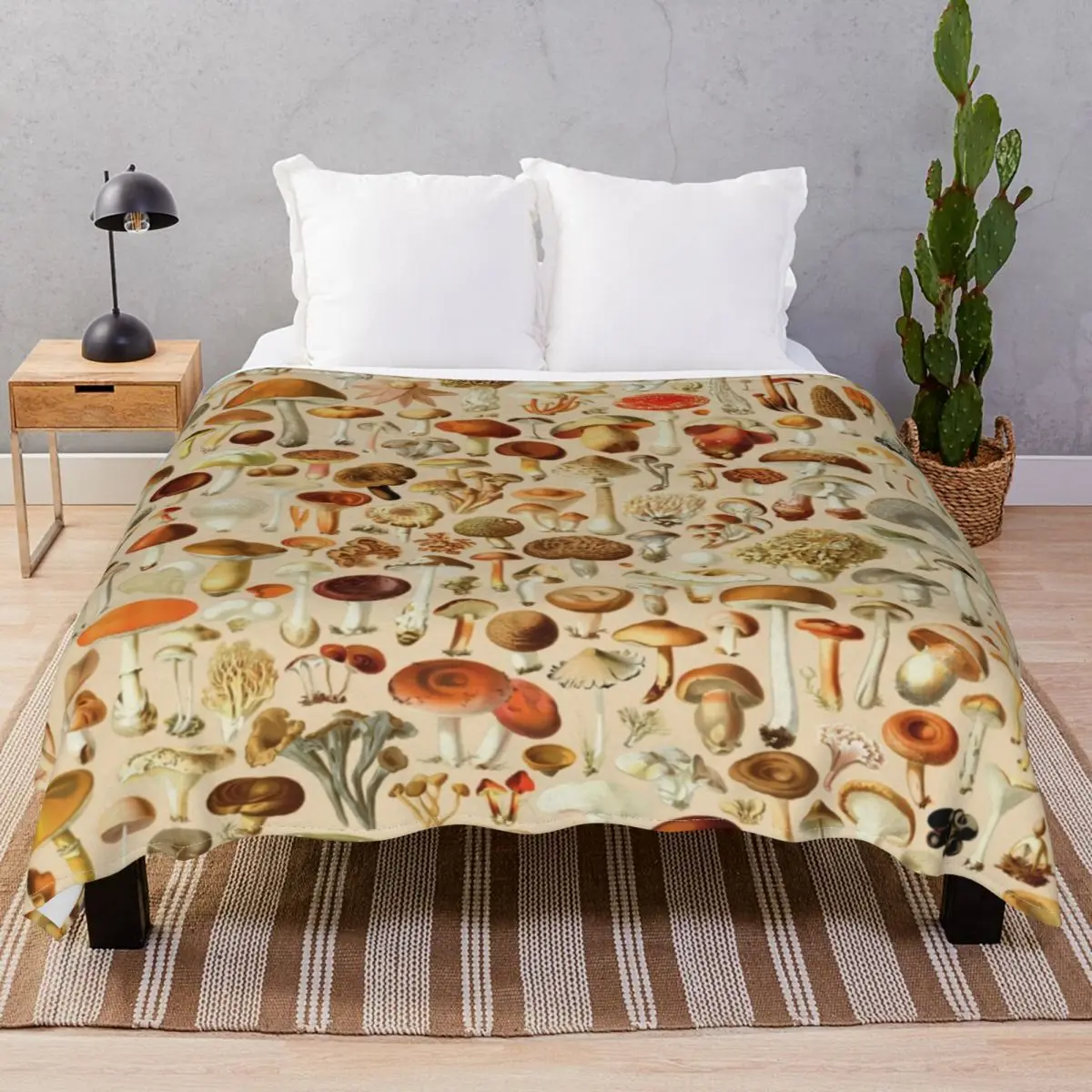 Vintage Mushroom Collection Blankets Coral Fleece Print Breathable Unisex Throw Blanket for Bedding Home Couch Travel Office