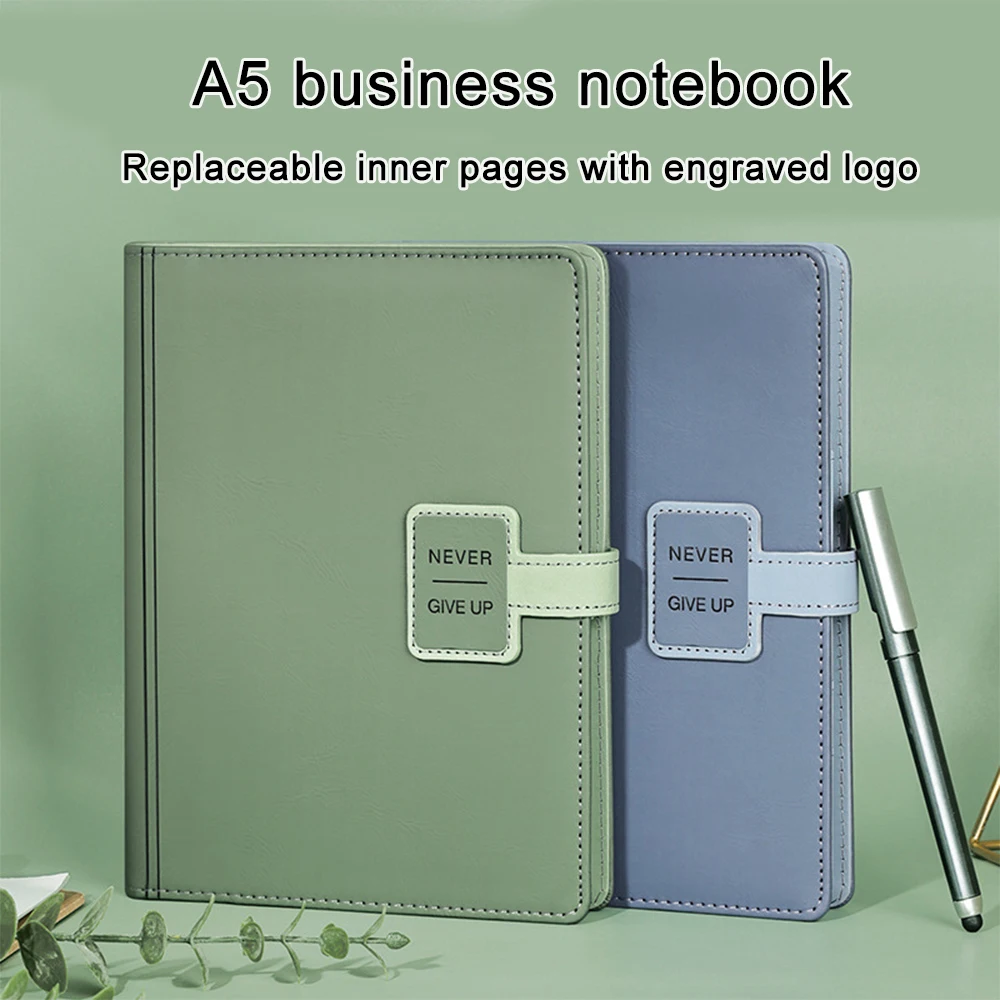 (Бесплатная гравировка логотипа) Высококлассный деловой блокнот формата А5 с перекидными листами, студенческий кожаный блокнот с пряжкой, утолщенный дневник, протоколы совещаний, сменные внутренние страницы
