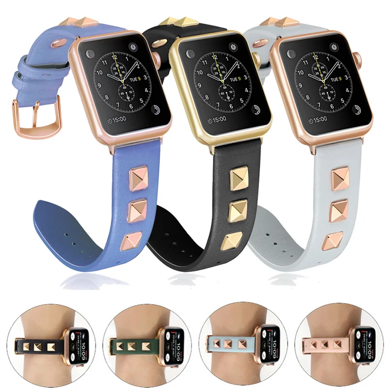 

Дизайнерский тонкий браслет с заклепками для Apple Watch Band Series 8 7 6 SE 5 4 3, кожаный женский ремешок Ultra 49 мм 41 мм 45 мм 40/38 мм 44 мм