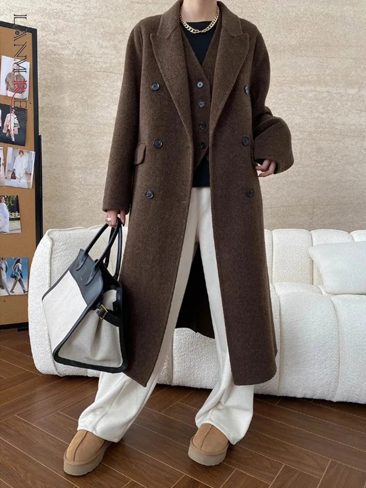 [LANMREM] Элегантный шерстяной женский жилет из 2 предметов с зубцами двубортная