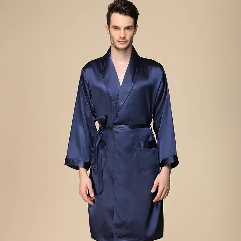 Men's silk nightgown shorts two piece suit summer thin long sleeve pajamas men's oversized bathrobe robe sets